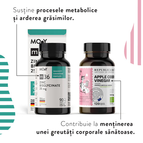 Metabolism Booster, pachet promotional (Apple Cider Vinegar (Otet din Cidru de Mere) + m36 Zinc Bisglycinate)